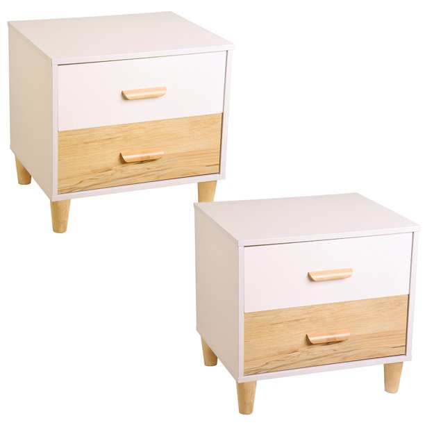 Yescom 2 Pcs Wooden Night Stand 20 X 17 X 21 Table With 2 Drawers Cabinet Storage Bedroom Furniture Home Decor Walmart Com Walmart Com
