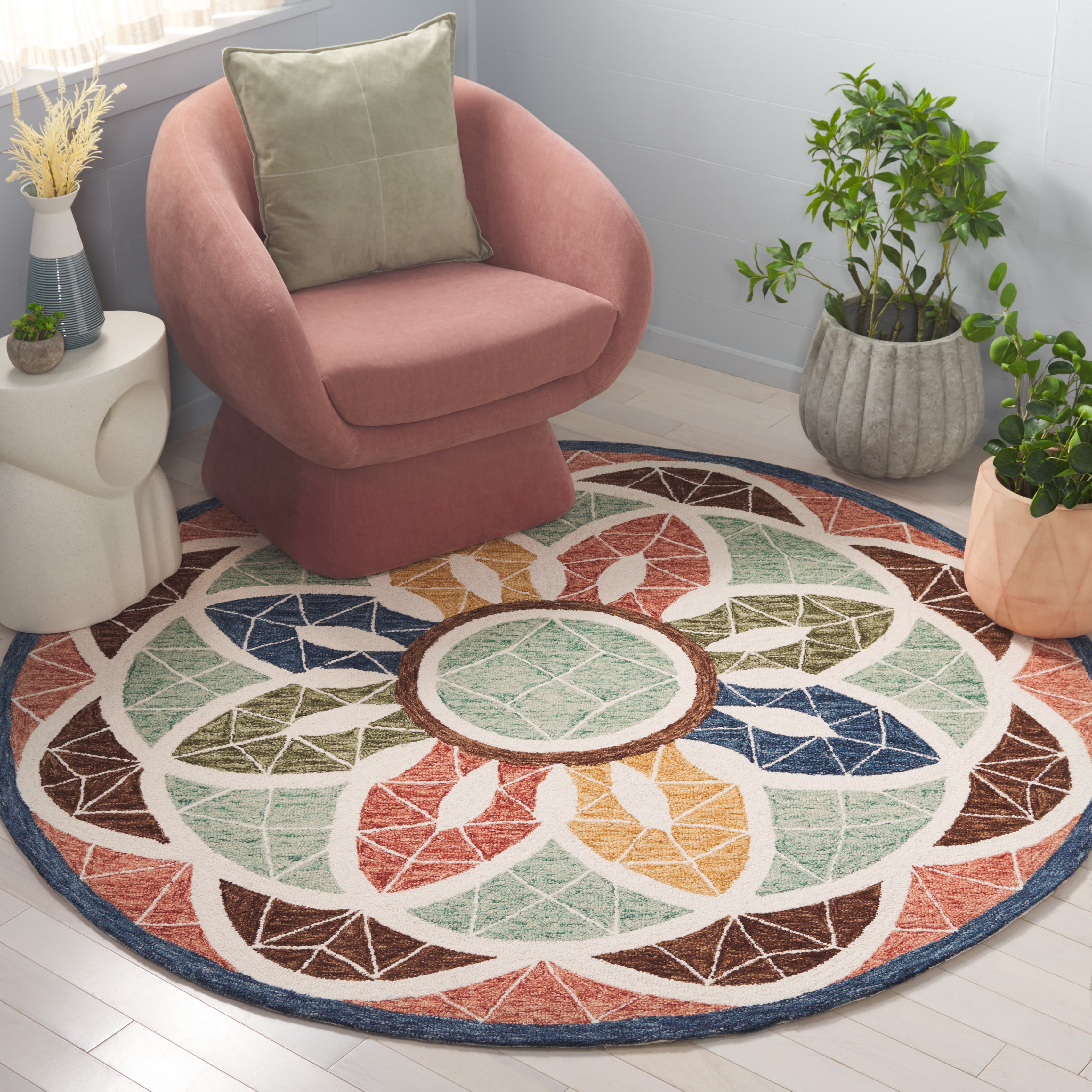 SAFAVIEH Novelty Malanie Floral Area Rug, Blue/Orange, 6' x 6' Round