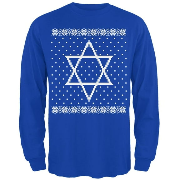 Big Star of David Ugly Hanukkah Sweater Mens Long Sleeve T Shirt Royal SM
