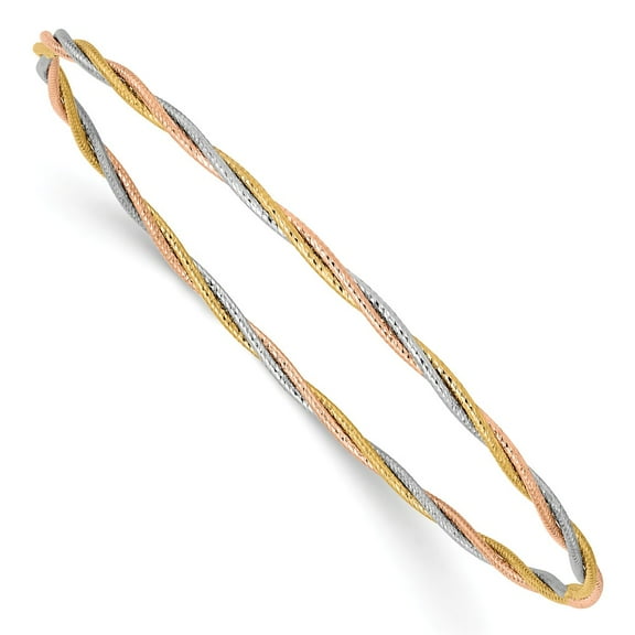 14K Tri-Color Gold bracelet Bangle Diamond-cut 2 mm