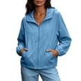 thumbnail image 2 of MORESEC Women's Plus Size Summer Fall Windbreaker Jackets Solid Casual Loose Thin Outerwear Lightweight Travel Beach Tops, Light Blue 2XL, 2 of 9