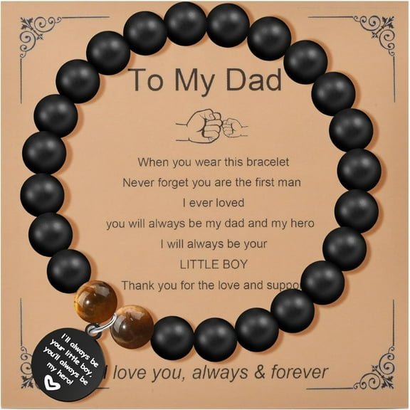 To My Dad Bracelet Gifts from Son Tiger Eye Bracelet Men Matte Black Onyx Beaded Bracelets for Men Fathers Day Birthday Valentines Day Christmas Gifts for Dad