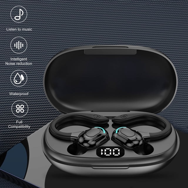 Bluetooth Earphones With Microphones Sport Ear Hook LED Display Wireless Headphones HiFi Stereo Earbuds Headsets