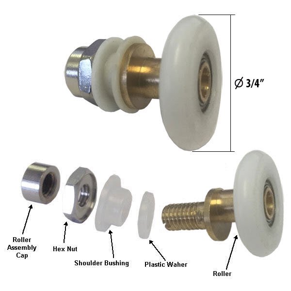 Shower Door 3/4" Ball Bearing Top Roller Assembly for Framed and