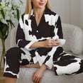 thumbnail image 6 of Vsdgher Cow Skin 2 Pajamas Set Long Sleeve Sleepwear Womens Button Down Nightwear Pj Sets-X-Large, 6 of 7