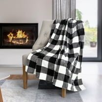 Safdie & Co. 48x60" Plaid Flannel Printed Ribbed Ultra-Soft Throw in White
