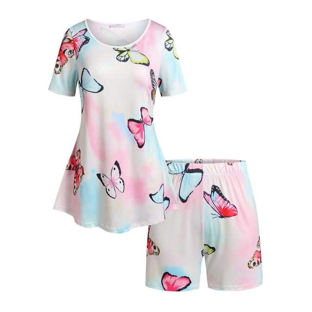 Conjunto Pijama Camiseta Diseño Impreso Mariposa Tamaño Grande Rosegal Pijamas y Batas Tallas Grandes
