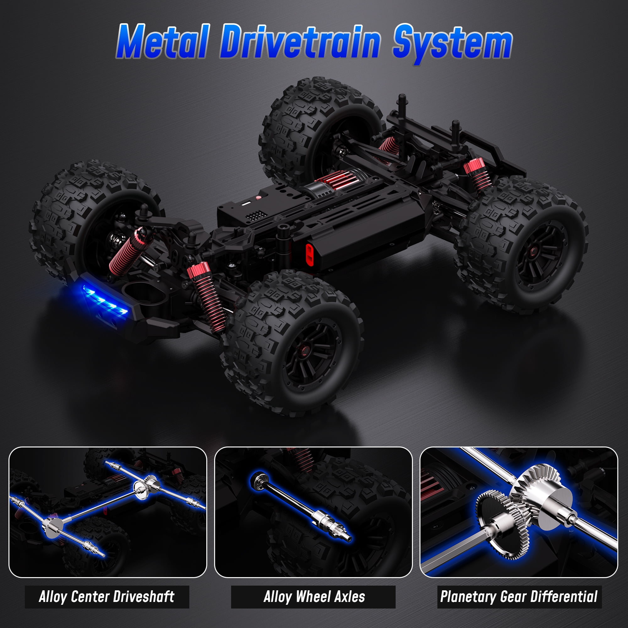 Tcovle 1:14 RC Cars, 40+ KM/H Fast RC Monster Truck Remote Control Car with Metal Drivetrain, 4WD All-Terrain, 2 Batteries, RC Toy Car Gift for Kids, Teens & Adults
