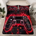 thumbnail image 2 of Feelyou 3D Video Gamepad Bed Sheets for Kids, Modern Gaming Gamer Player King Sheets, Red Neon Honeycomb Sheet Set, Breathable Home Decor, 4pcs, 2 of 7