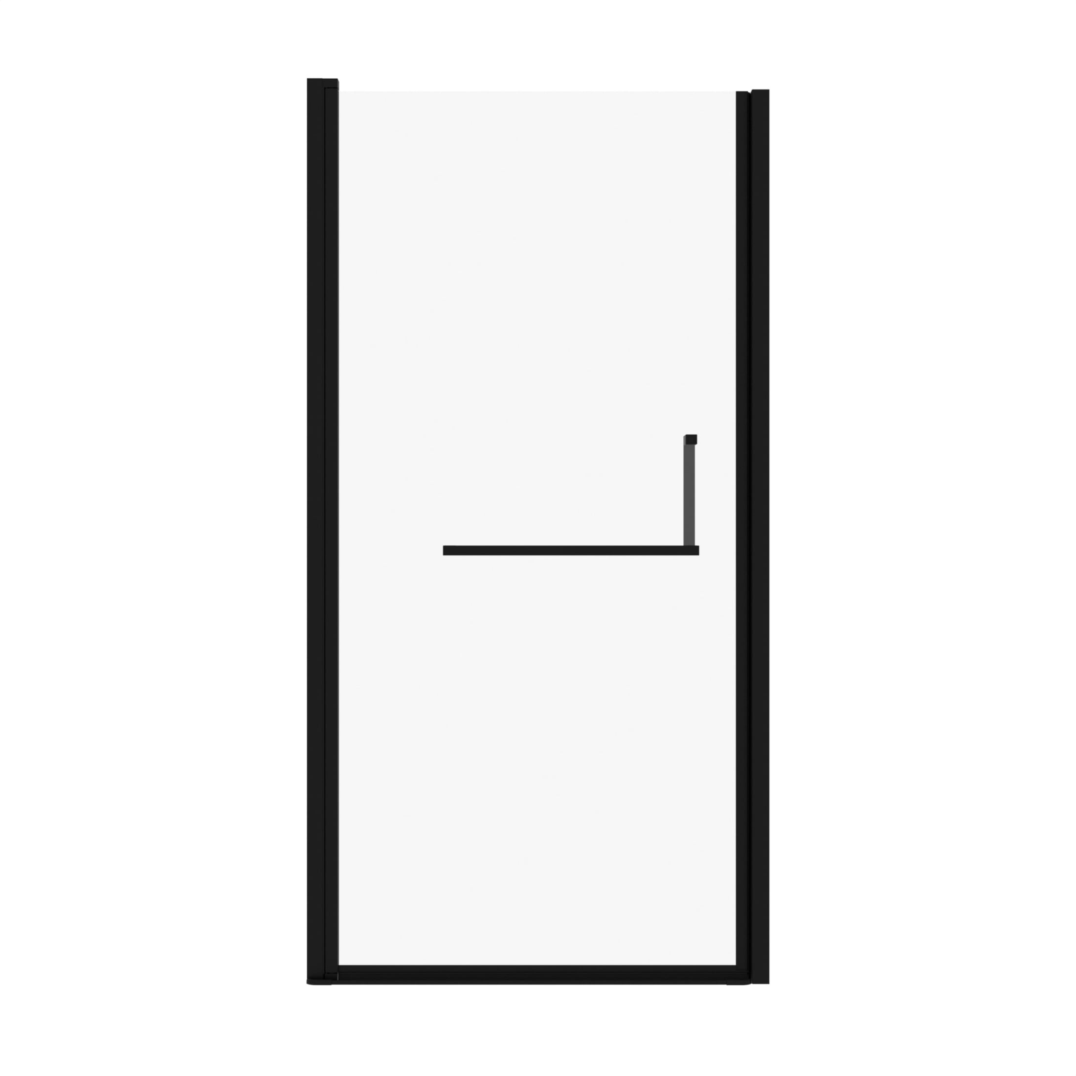 Noble House 35" Semi-Frameless Pivot Shower Door, Tempered Clear Glass, Reversible Adjustable Width, Matte Black