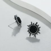 SUSHANG Vintage Natural Crystal Cluster Earrings Gothic Jewelry Punk Stud Earrings for Men Women Stunning Sun Earrings Black Rock Ear Piercing Earrings