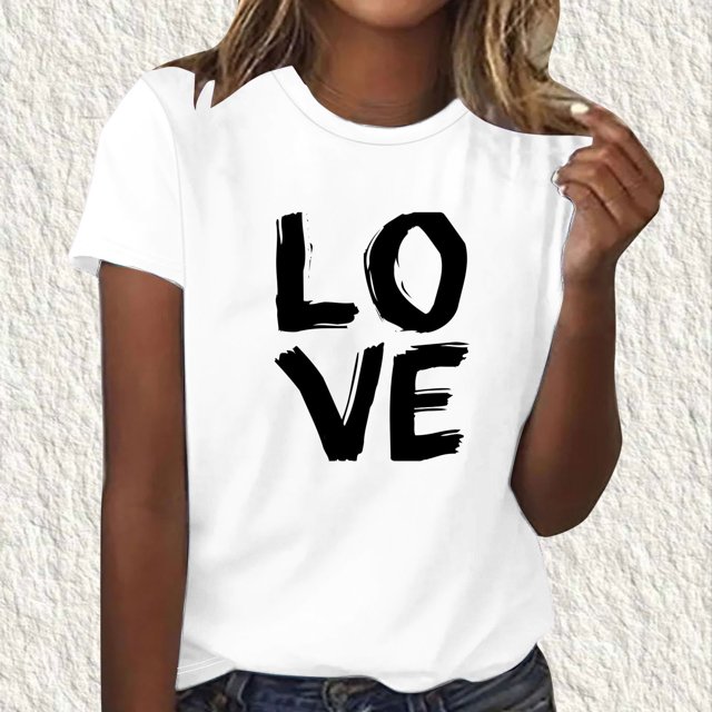 Fiudx Ofertas Flash Del Día Solo En Línea Camiseta Estampada Informal y de Moda para Mujer con Cuello Redondo y Top de Manga Corta
