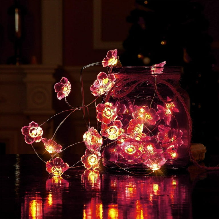 Battery Powered LED Fairy Lights with Silver Wire - 13ft