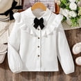 thumbnail image 2 of Staki Girls Dress Shirt Button Down Blouse Kids School Uniform with Peter Pan Collar Girls White Dressy Top 7-12Y(White,8-9 Years), 2 of 7