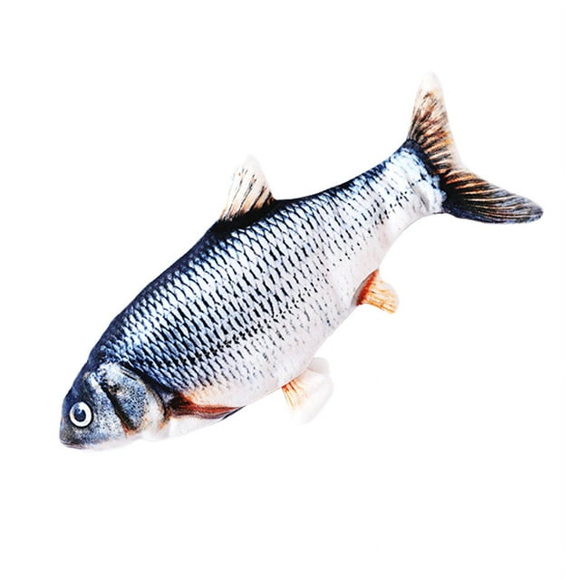 Juguetes de pescado para gatos: juguete interactivo con hierba gatera, pez de simulación de peluche móvil con carga USB, suministros para gatos que se pueden utilizar para morder, patear y d