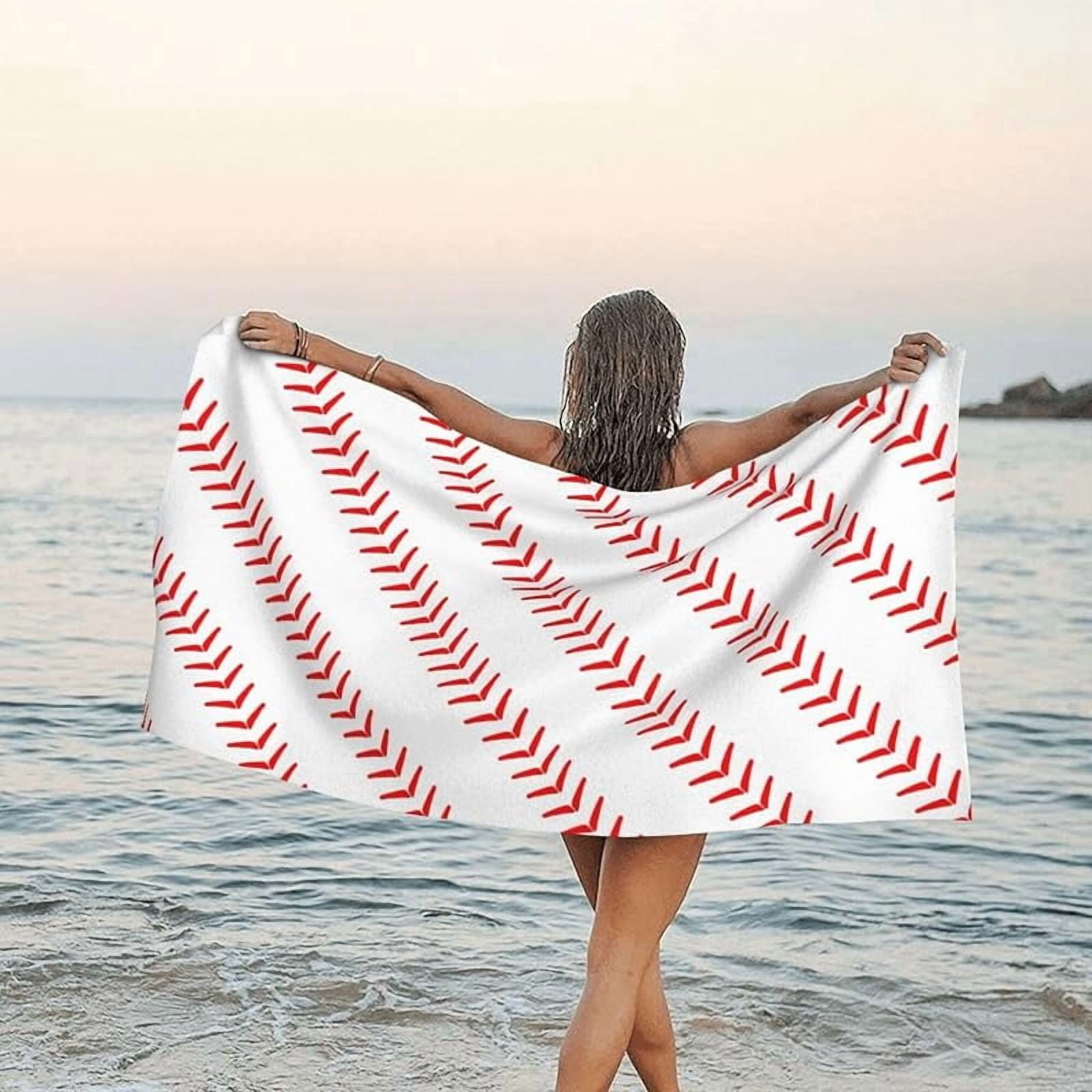 Baseball Stitches Oversized Sand Free Beach Towel 71x36IN Lightweight Quick Dry Terry Towel For Travel, Swimming, Pool, And Camping, Absorbent And Compact Beach Essential For Women Men