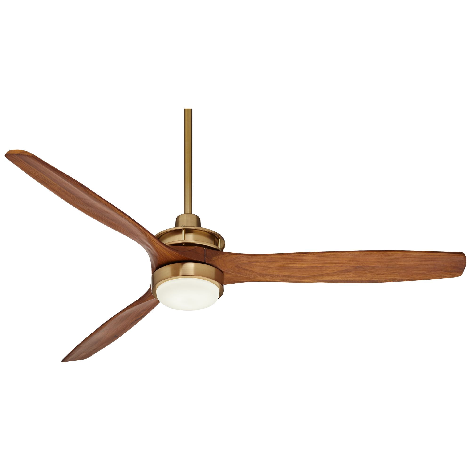 Casa Vieja 52" Windspun Indoor Ceiling Fan 3 Blade LED Light Remote Control Soft Brass Finish Motor Walnut Finish Wood Blades