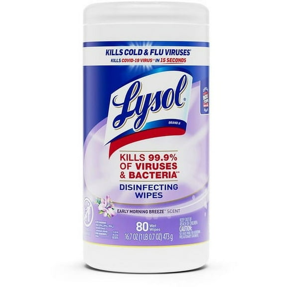 Lysol Early Morning Breeze Disinfecting Wipes - Wipe - Early Morning Breeze Scent - 80 / Canister - 1 Each - White | Bundle of 10 Each