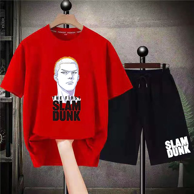 Chándal de verano para hombre, Camiseta de algodón con estampado de Anime Slam Dunk, pantalones cortos, conjunto de entrenamiento holgado, ropa deportiva de baloncesto, camisetas de gran tamaño