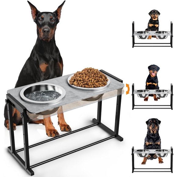 Elevated Dog Bowls for Extra Large Dogs  Height Adjustable Tilted Raised Dog Bowl Stand with Stainless Steel Bowls  Tall Dog Feeder for Giant Breed