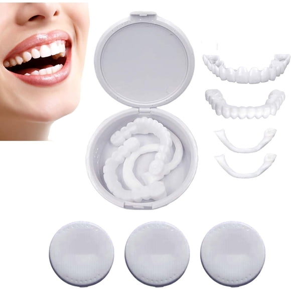 3 Pairs Fake Teeth Braces Whitening Tooth Covering Snap On Teeth Top and Bottom Clip in Veneers Teeth Temporary Upper and Lower False Teeth for Men Women