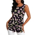 thumbnail image 5 of Smsaxvxz Womens Summer Tank Tops Fashion Floral Printed Crew Neck Sleeveless Pleated Casual Loose Blouse T-shirts Black 01 2XL, 5 of 5