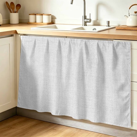 White Burlap Texture Cabinet Curtain 32"Wx55"L, Dustproof Pantry Door Curtain with Self Adhesive Tape, Farmhouse Vintage White Tall Storage Cover Privacy Drape for Bathroom Kitchen Laundry Room