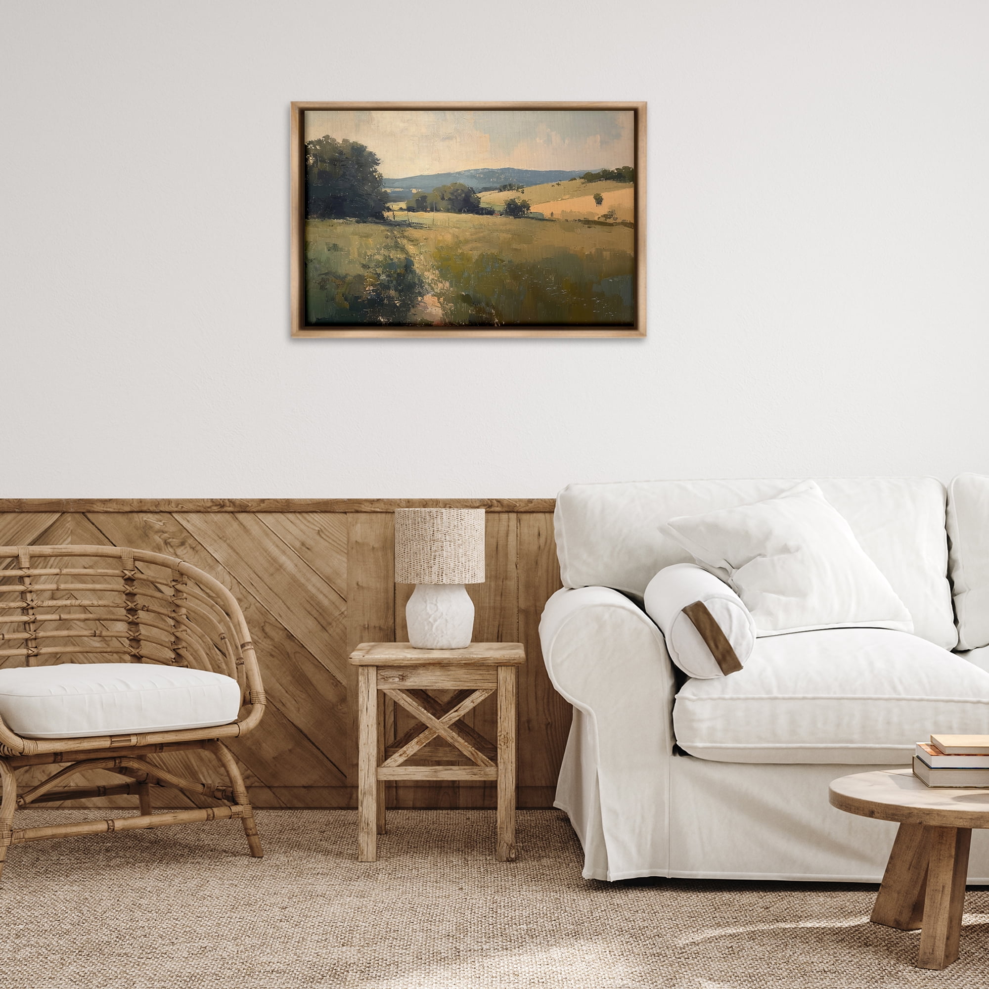 Stupell Industries Vast Country Landscape Landscape & Nature Painting Brown Floater Framed Canvas Art Print Wall Art, 31 x 21