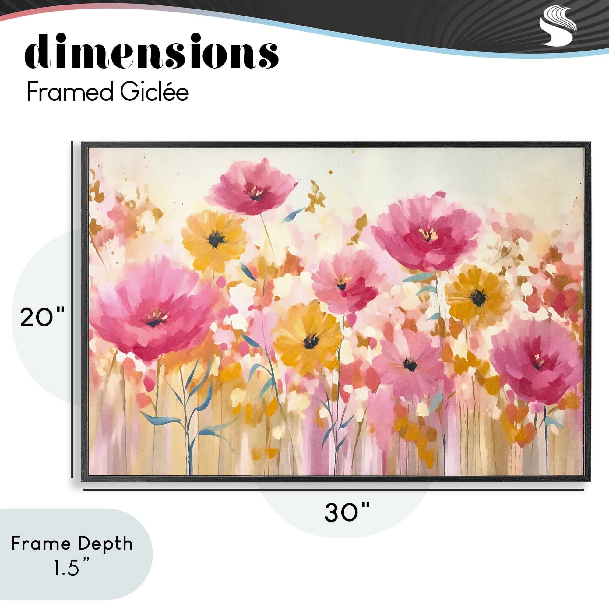 Stupell Industries Blooming Whimsy Pink & Yellow Black Framed Giclee Art, design by Andrea Haase