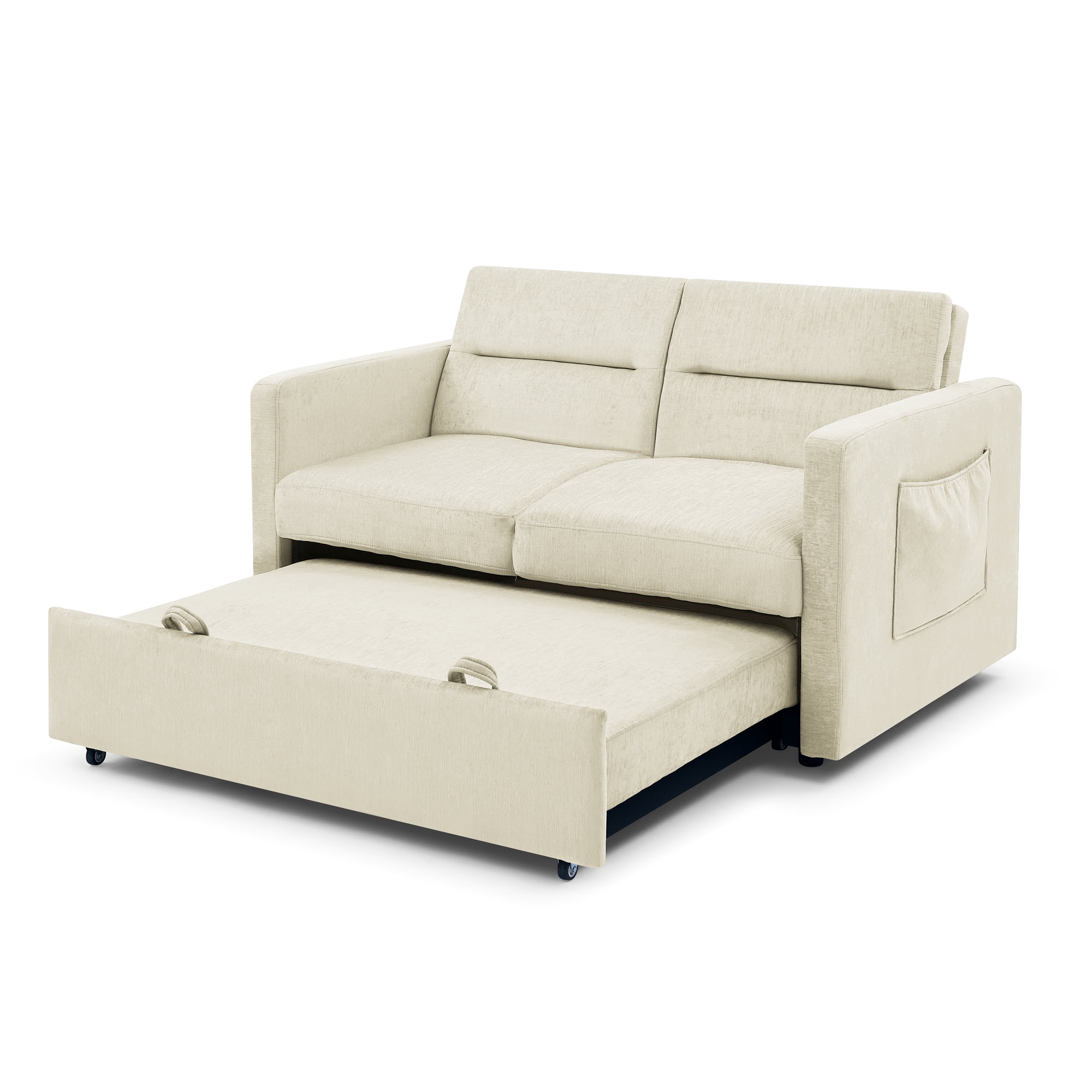 Lunale 54.5" Convertible Futon Sofa Bed, Velvet Loveseat Sleeper Sofa, Beige