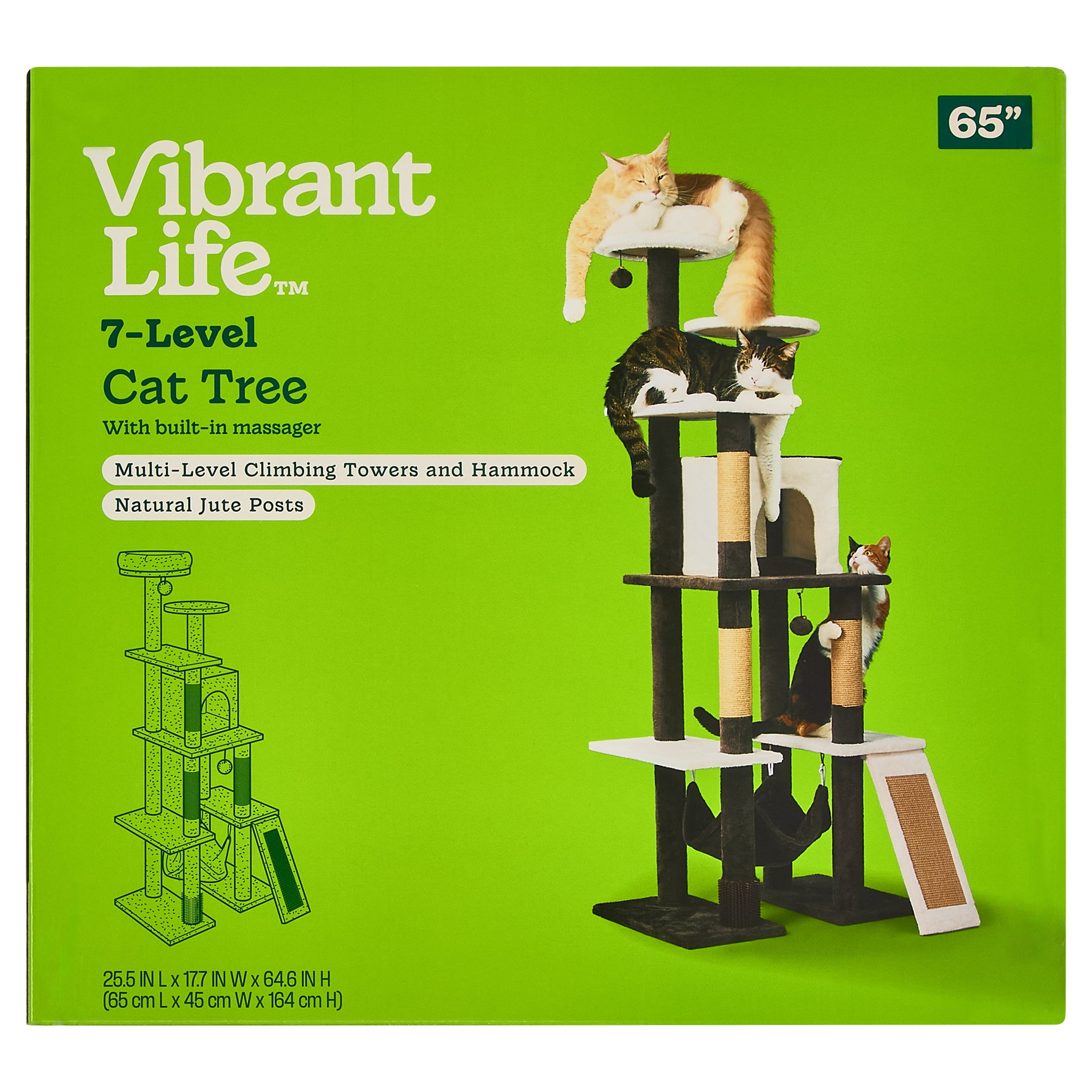 Vibrant Life 7-Level 65" Multi-Functional Cat Tree Activity Tower with Hammock, Brown & Cream