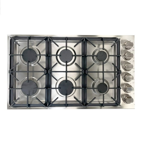 Crown 36 Inch 6 Burner Drop-In Stainless Steel Gas Cooktop LGC3601