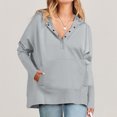 thumbnail image 3 of Sudadera Botones Sudadera básica Casual Mujer Ropa de otoño Traje de vacaciones con hombros caídos Ygjytge Gris T XL para Mujer, 3 of 6