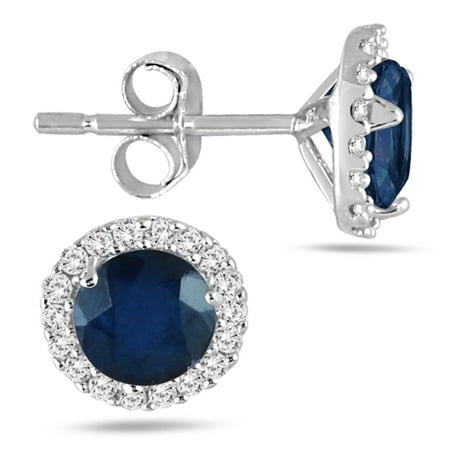 Sapphire and Diamond Stud Earrings in 14K White Gold