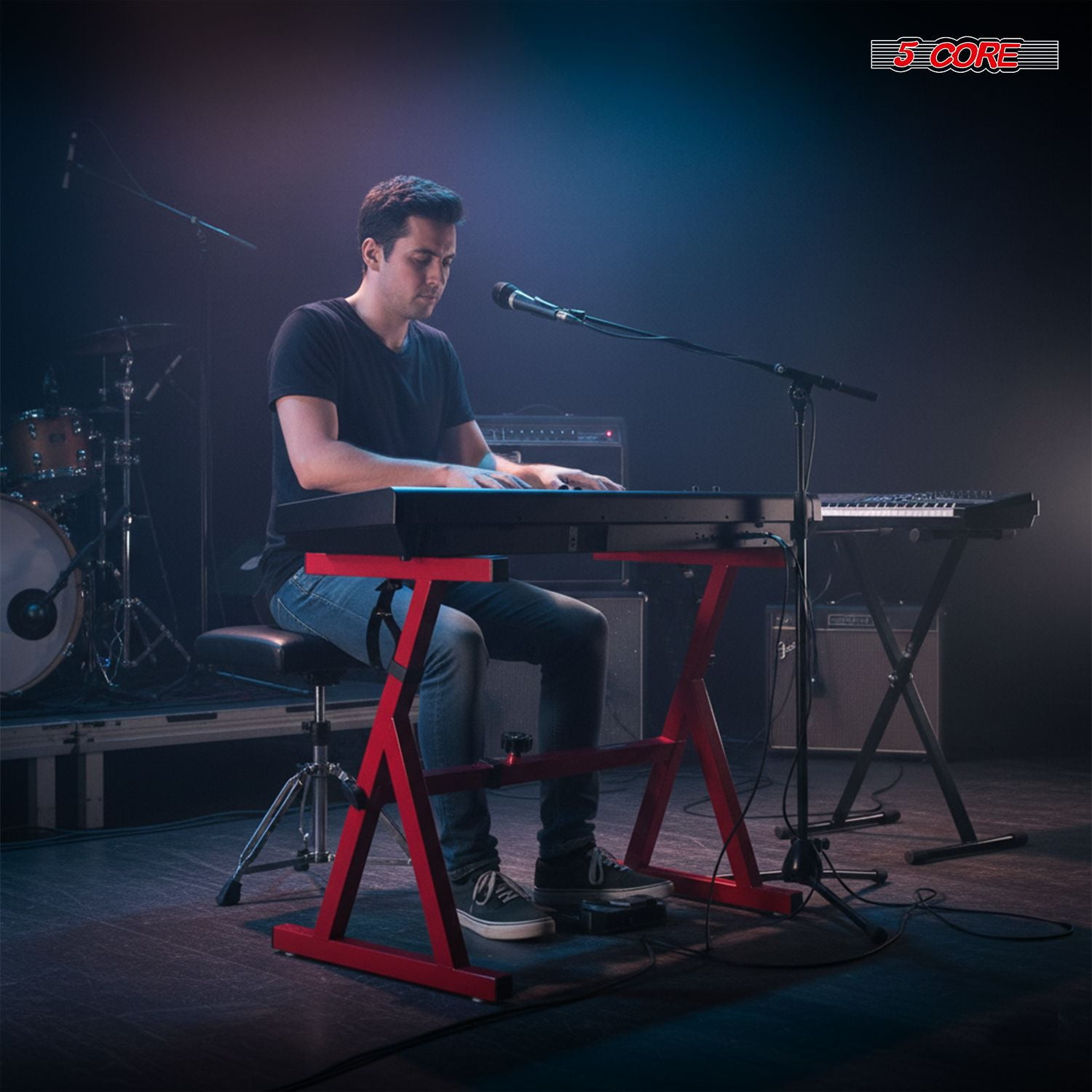 Z-Style Keyboard Stand with Lockable Wheels, Adjustable Height 24.25"-36.5" & Width 19.25"-32.5", Heavy-Duty 250LB Capacity Portable Piano Riser for Digital Pianos