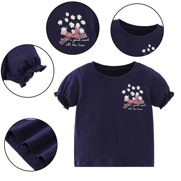 Kkkded 1-8T Girls Summer Printed T-Shirts for Toddler Kids Short Sleeve Graphic Tees Tops Baby Cute Soft Cotton Bottom Shirts for Girls