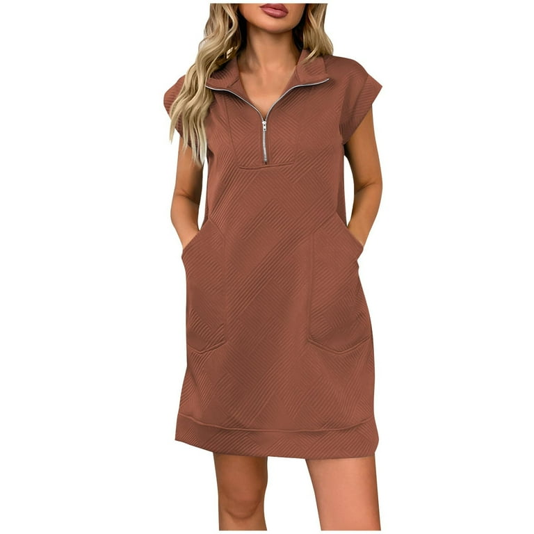 OSFVNOXV Women's Half Zip Sweatshirt Dress Summer Lapel V Neck