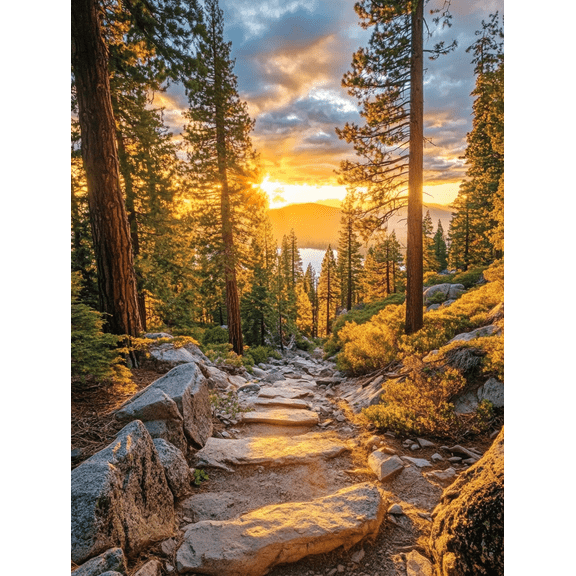 Sunset Forest Path Stone Canvas Print/Wall Art, Suitable for Living Room, Bedroom, Office, Hallway, and Yoga Studio Decoration.