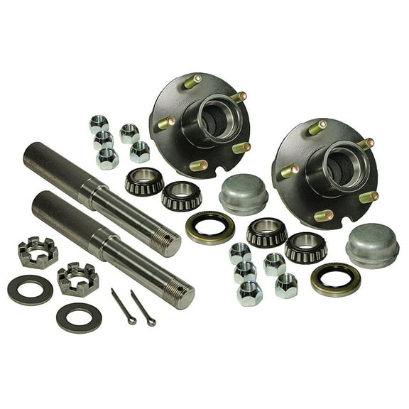 Pair of 5-Bolt On 4-1/2 Inch Trailer Hub Assemblies - Includes (2) 1 Inch Straight Spindles & Bearings