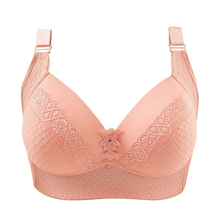 Bralettes for Women Embroidered Glossy Comfortable Breathable Bra Underwear No Underwire V-Neck Padded Bra Feature Hook and Eye Closure Demi & Balconette Bra Style Y-384   Pink-b L