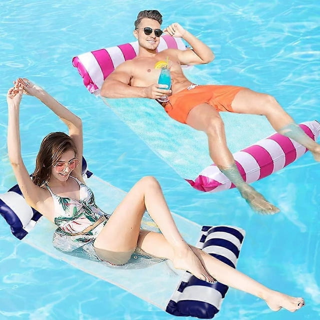 Pool Hammock, Set of 2 Floating Hammock Floating Bed Lounger Inflatable 4-in-1 Portable Foldable Floating Hammock Ultralight Floating Hammock,Dark Blu