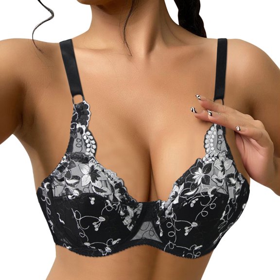Aayomet Underwire Bra Lace Desire Underwire Bra, Full-Coverage Lace Bra with Underwire Cups, Plunging Underwire Bra for Everyday Comfort,Black 85D