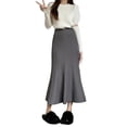 thumbnail image 5 of Fishtail Skirt Elastic High Waist Ruffle Trim Maxi Skirt Solid Color Hip Wrapped Long Skirt Office Lady Skirt Daily Wear, 5 of 8