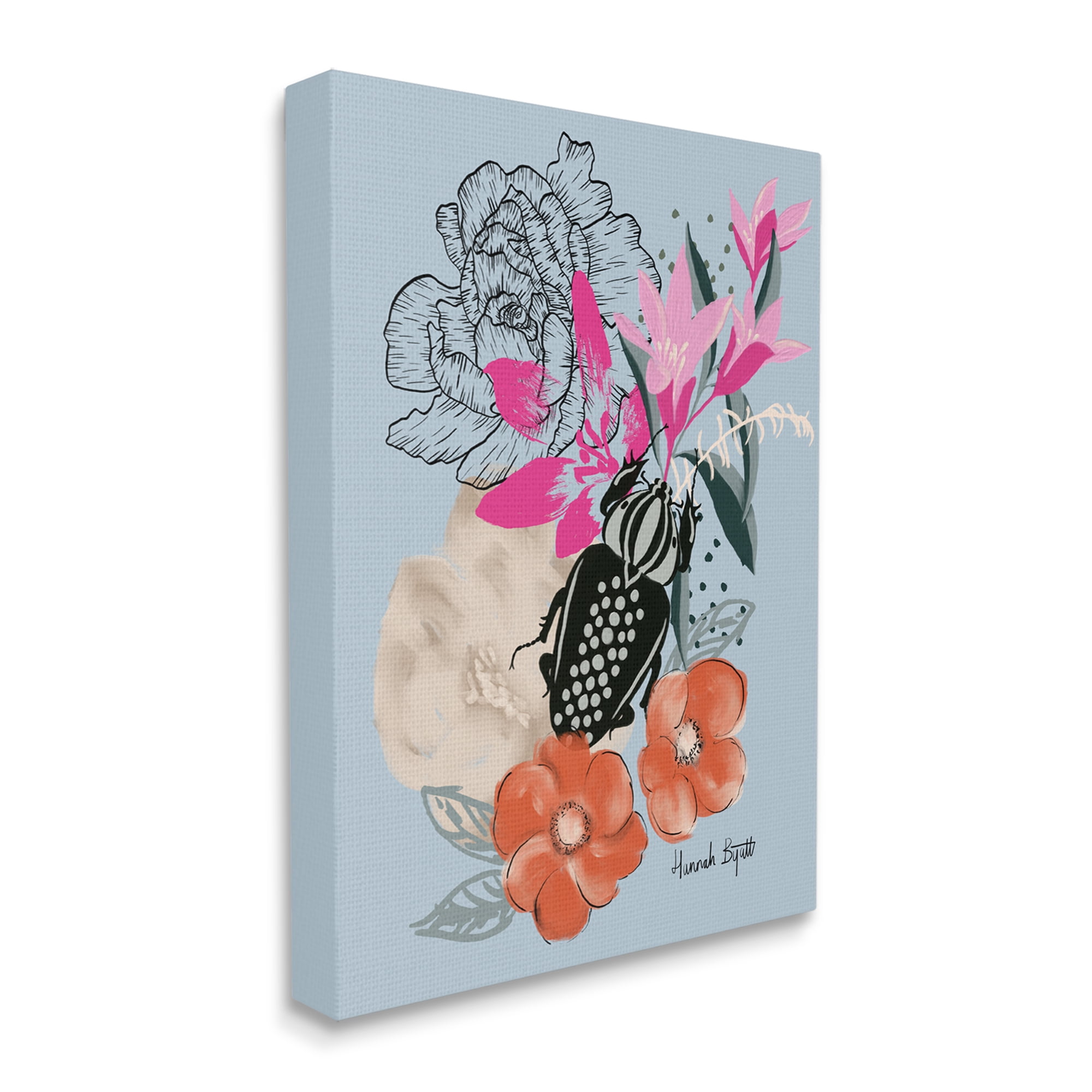 Stupell Industries Beetle & Mixed Flowers Animals & Insects Painting Gallery Wrapped Canvas Print Wall Art, 24 x 30