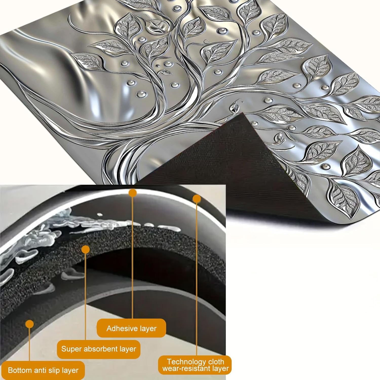 Stove Top Covers Pad Silver Tree of Life Kitchen 28 x 20 inches Diatomite Tree Patterns Stove Top Cover for Electric Fit Kitchen Countertop Coffee Maker Pot Water Mat