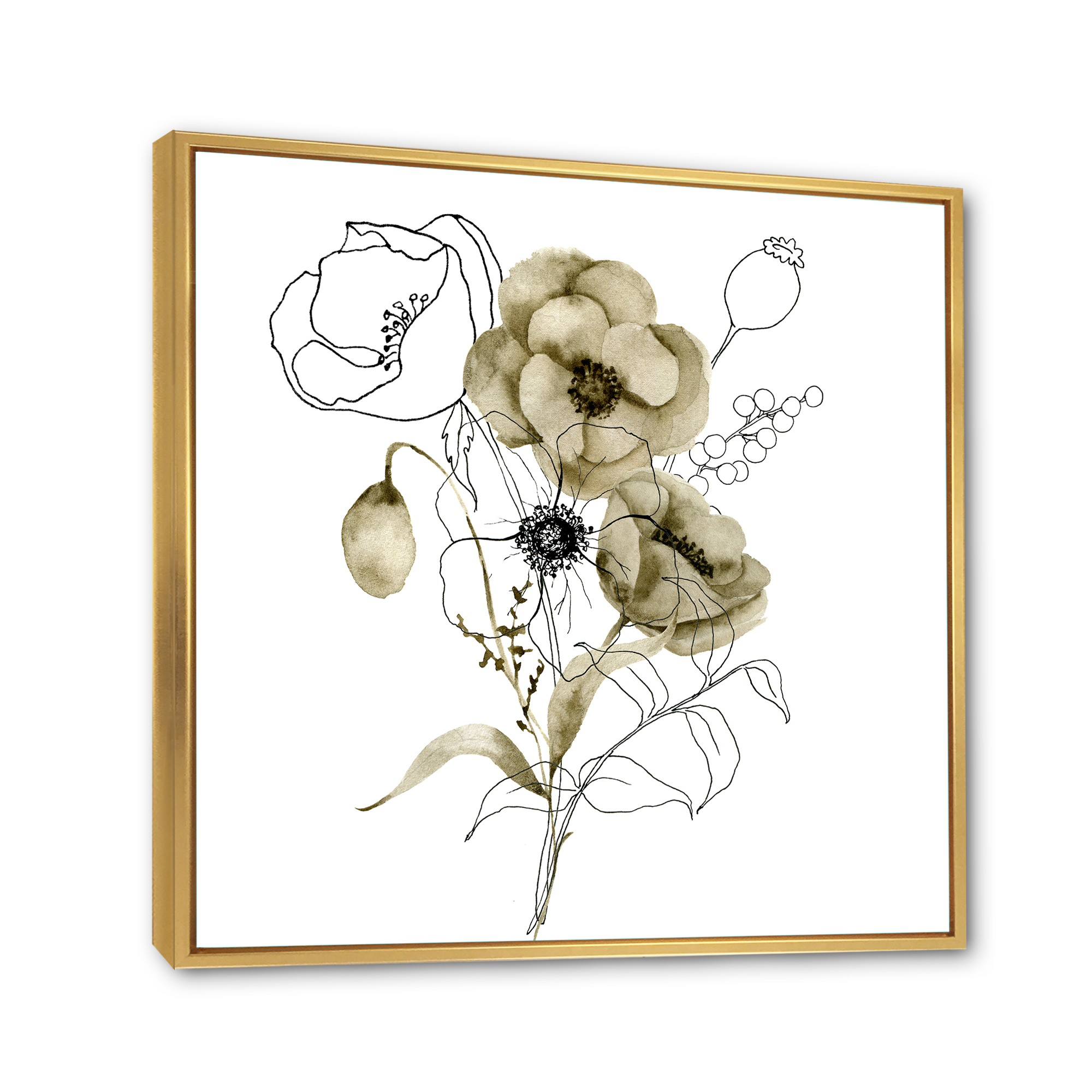 Designart 'Eucalyptus Branches With Anemone Bouquet Flower' Traditional Framed Canvas Wall Art Print