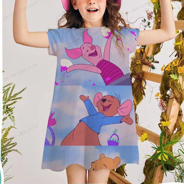 Ropa promocional súper asequible: 32-12 años Winnie The Pooh Vestido estampado Fiesta de cumpleaños Ropa de verano para niños 7T Gao Jinjia LED