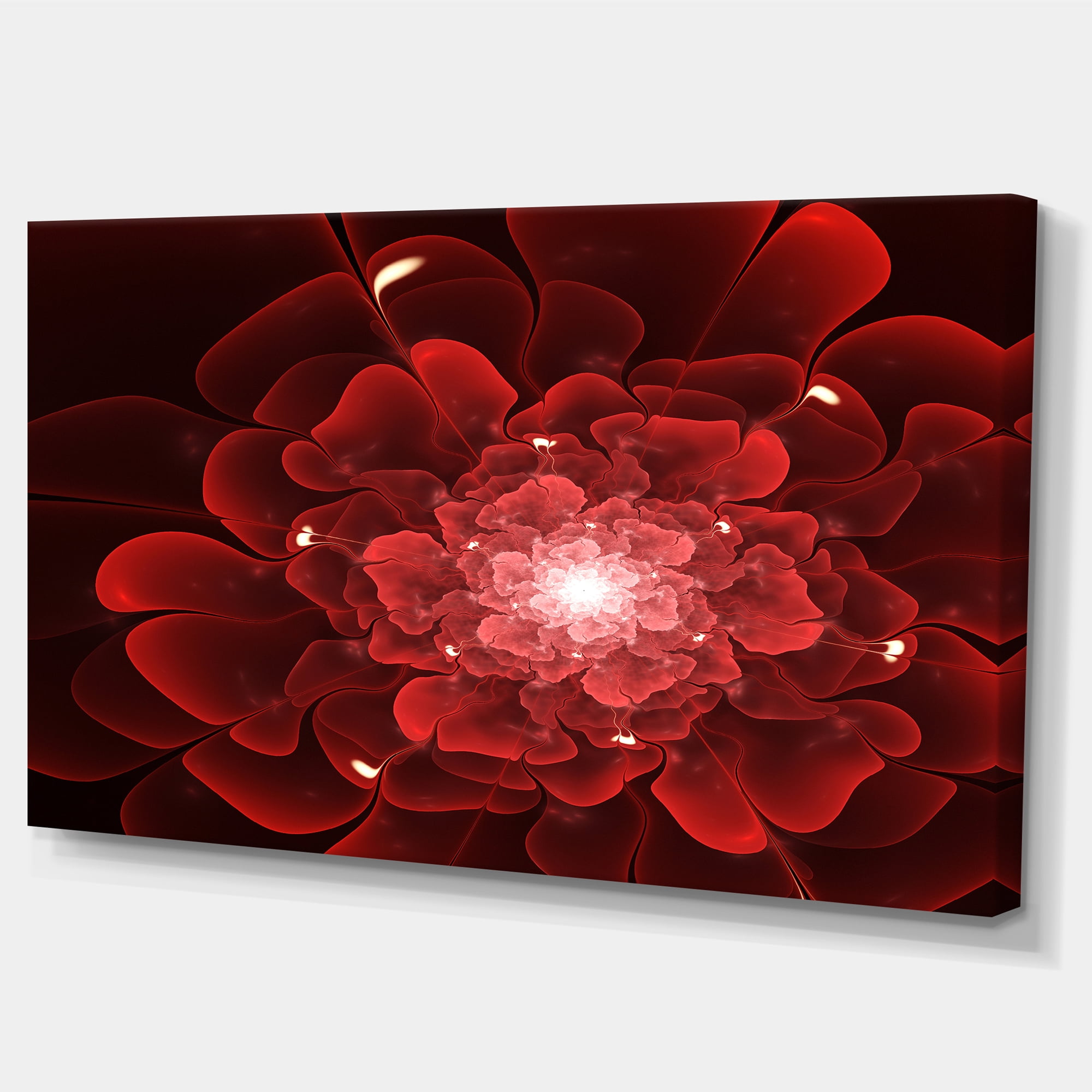 Designart 'Fractal Flower Clear Red Digital Art ' Floral Canvas Art Print