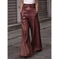 thumbnail image 4 of Women'S Faux Leather Pants PU High Waist Wide Leg Pants with Pockets Pleated Going Out Trousers Wine Red M, 4 of 6