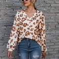 thumbnail image 2 of Camisa De Mujer Manga Larga Estampado De Leopardo Cuello En V Botones Decoración Suelta Elegante Mujer Top Marrón S, 2 of 7